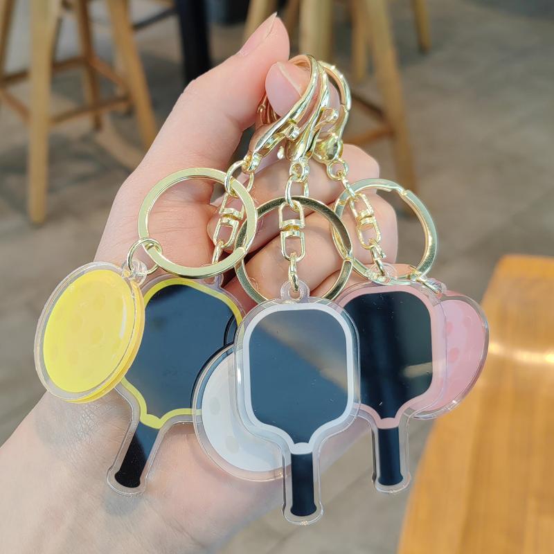 Creative Pickleball Racket Metal Keychain Colorful Hollow Golf Ball Keychains Dink Ball Fans Party Gift Bag Pendant