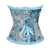 Vintage Floral Brocade Corset Top for Women, Elegant Strapless Bustier with Lace Trim and Ribbon Bow, Blue S-XXL