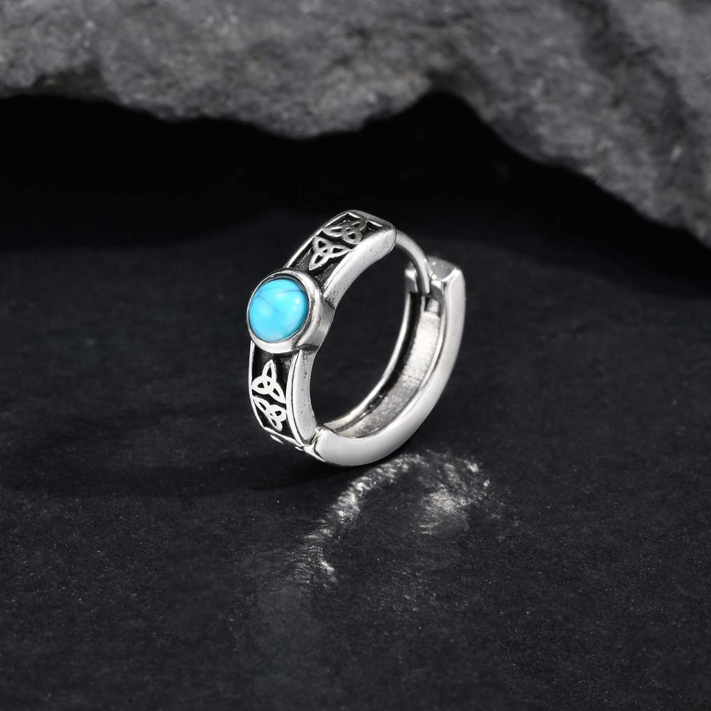 Vnox Celtic Hoops Turquoise Earrings for Men Boyfriend Gifts, Vintage Jewelry Stainless Steel Men's Hoop Sleeper Huggie Earring