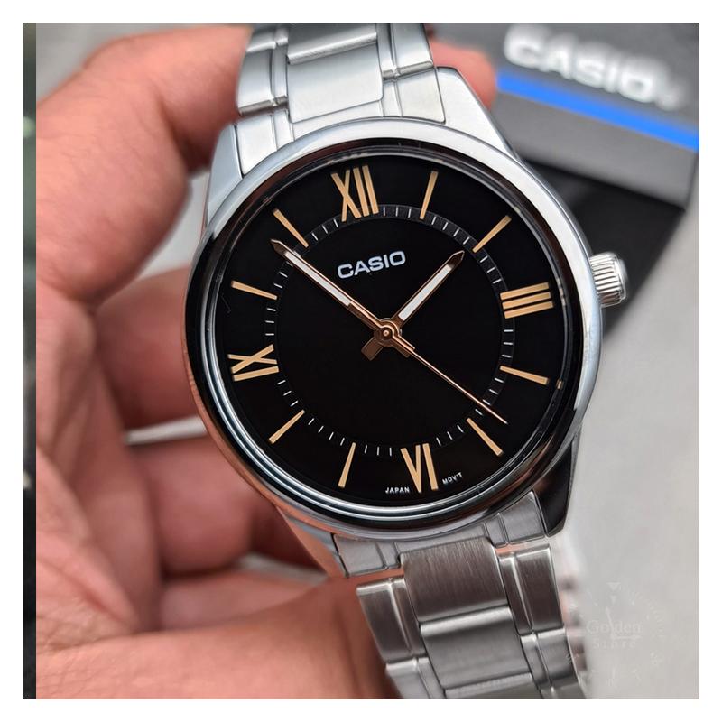 Casio STANDARD Series Classic Simple Exquisite Fashion Waterproof Tri-fold Buckle Quartz Movement Stainless Steel Strap Japanese and MTP-V005D-1B5
