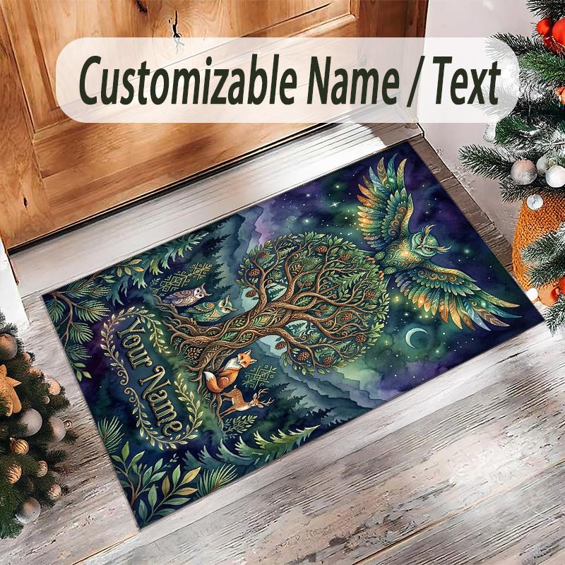 Covor de podea din catifea de cristal cu tematică vulpe, personalizat cu nume și text, covor cald pentru decorarea casei