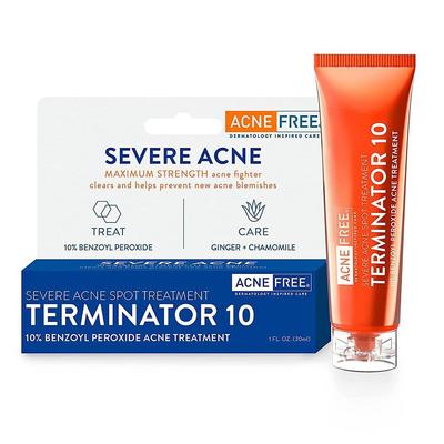 AcneFree Maximum Strength Terminator 10 10% Peróxido de Benzoíla Tratamento para Acne Grave Gengibre Camomila, 1 Peça