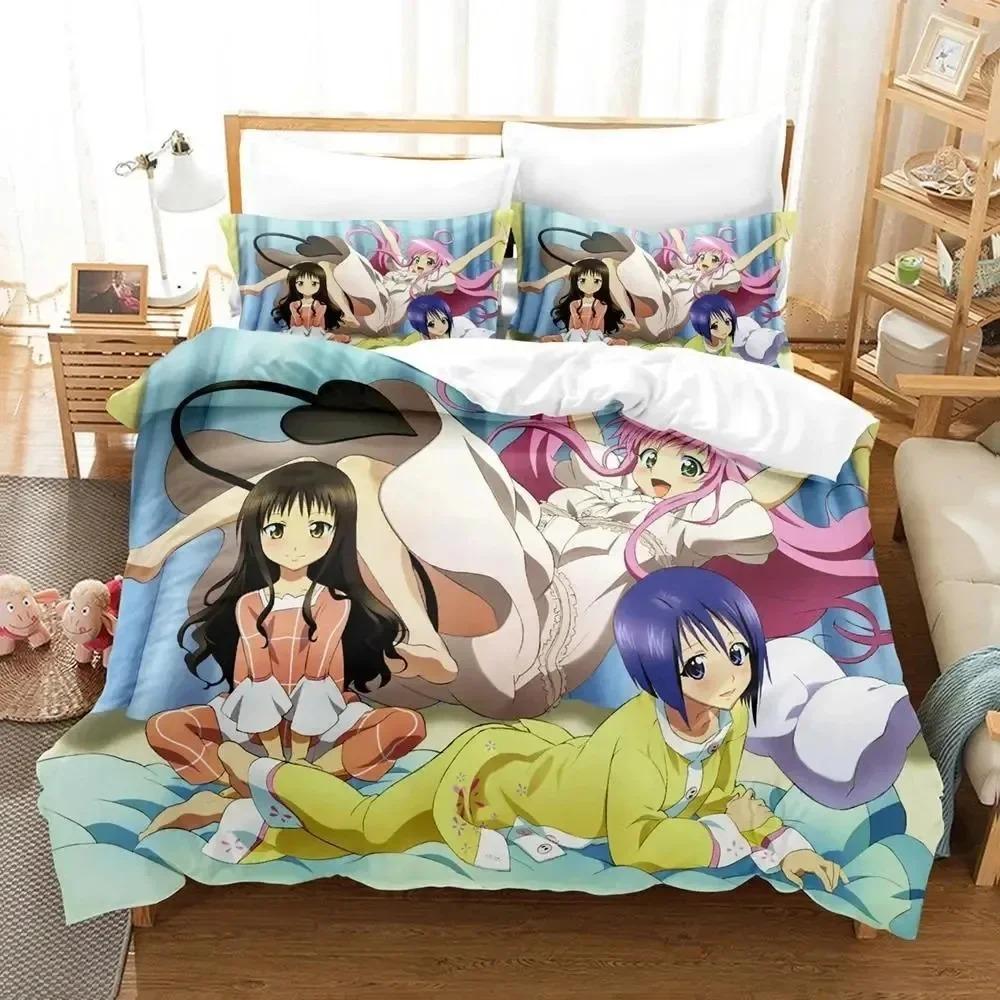 Anime Yami To LOVE-Ru Bedding Set Duvet Cover Bed Set Quilt Cover Pillowcase Comforter King Queen Size Boys Adult