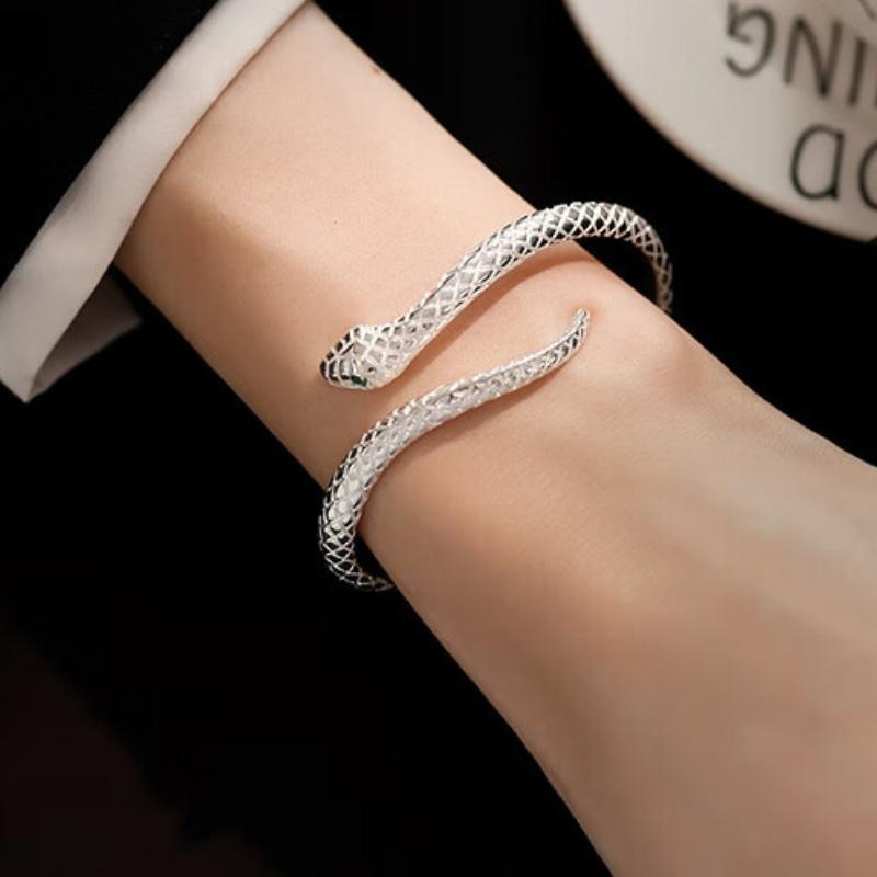 Silver Color Snake Shaped Bangle&Bracelet for Women Vintage Hip-Hop Gothic Style Open Bangle Fashion Jewelry Festive Gift