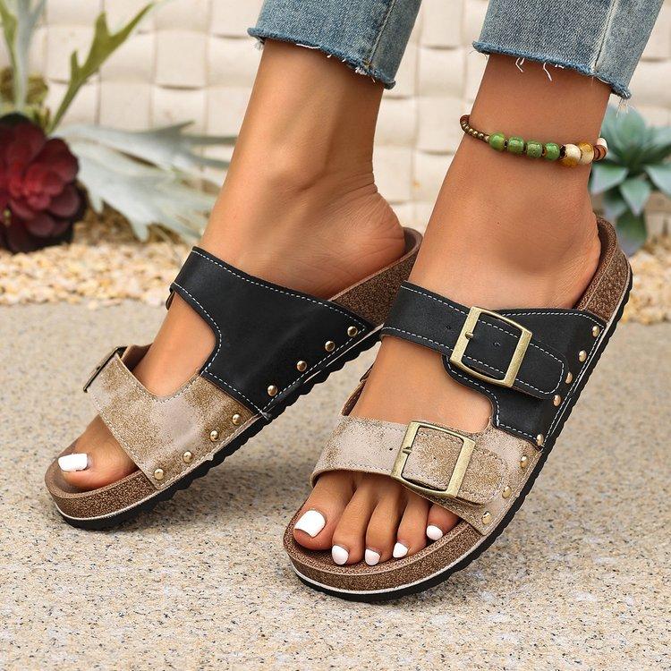 Large Size Rivet Haken Slippers for Women, Belt Buckle for Outdoor Wear, Exposed Toe Sandals
