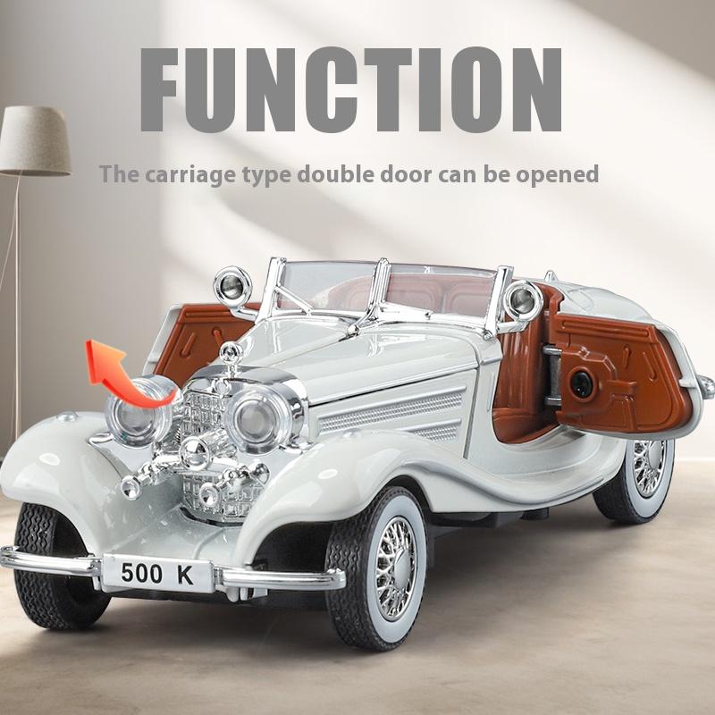 1/32 Alloy Die Cast Benz 500K Car Model Simulation Sound Light Retro Car Toy Ornaments Boys Birthday Gift Christmas Halloween