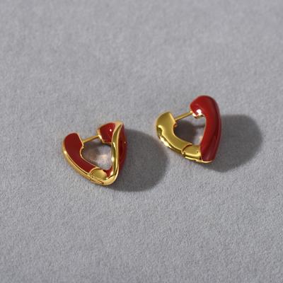 Herbst und Winter Maillard Hochwertige Metall Unregelmäßige Herz Tropfen Glasur Ohrhaken Ohrringe Nischen Design Temperament Ohrringe