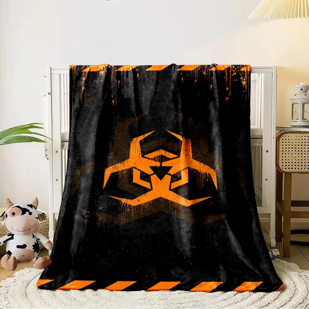 Biohazard Symbol in Orange and Black Design Flannel blanket for bedroom, living room, sofa, and nap sofas.