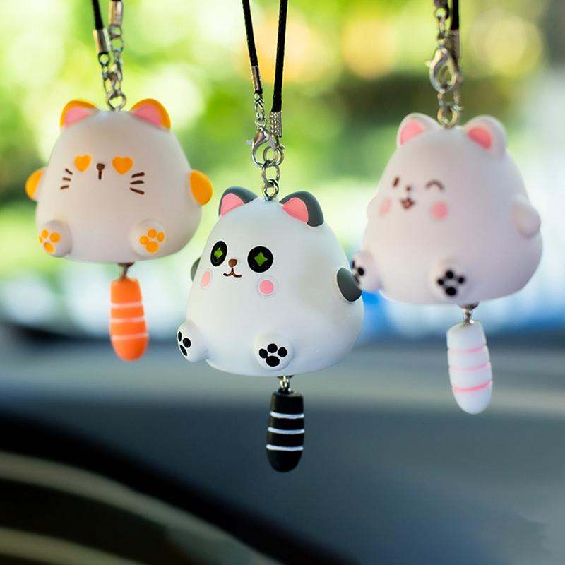 Car Cat Ornament Lucky Cat Car Rearview Ornament Car Rearview Pendant Decoration Car Hangable Resin Kitten Accessories