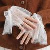 2pairs Mesh Lace Sweater Decorative Sleeves Women Black White Ruffles Elbow Mittens Cuff Detachable Wedding Dress Fake Sleeves