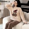 Thickened Warm Large Size Padded Fall and Winter Women's Pajamas Top and Pants Set Coral Velvet Ladies Cartoon Bear 2PCS/Set