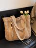 Versatile Solid Color Straw Beach Bag – Large Capacity Vacation Handbag