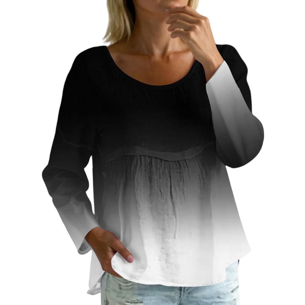 Women's Casual Fashion Loose Round Neck Gradient Print Long Sleeve Top