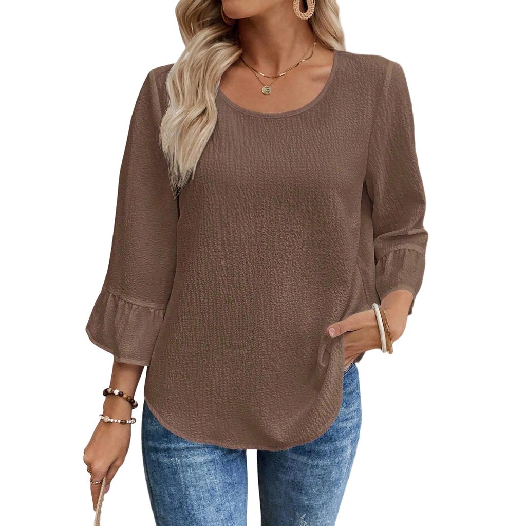 Women's Stylish Loose-Fit Round-Neck 3/4-Sleeve Top