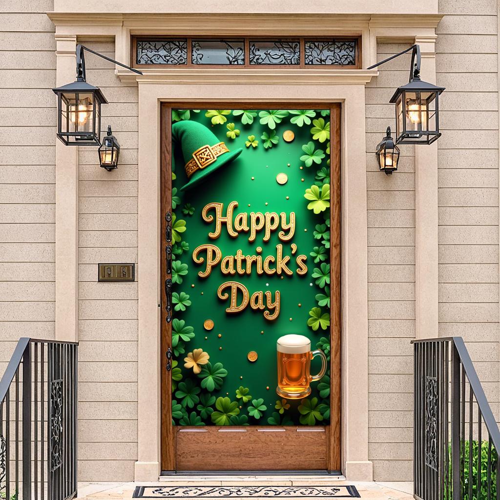 St Patricks Day Backdrop Banner With Beer Mug And Clover Party Event Decoration Photo Booth photography Background Props