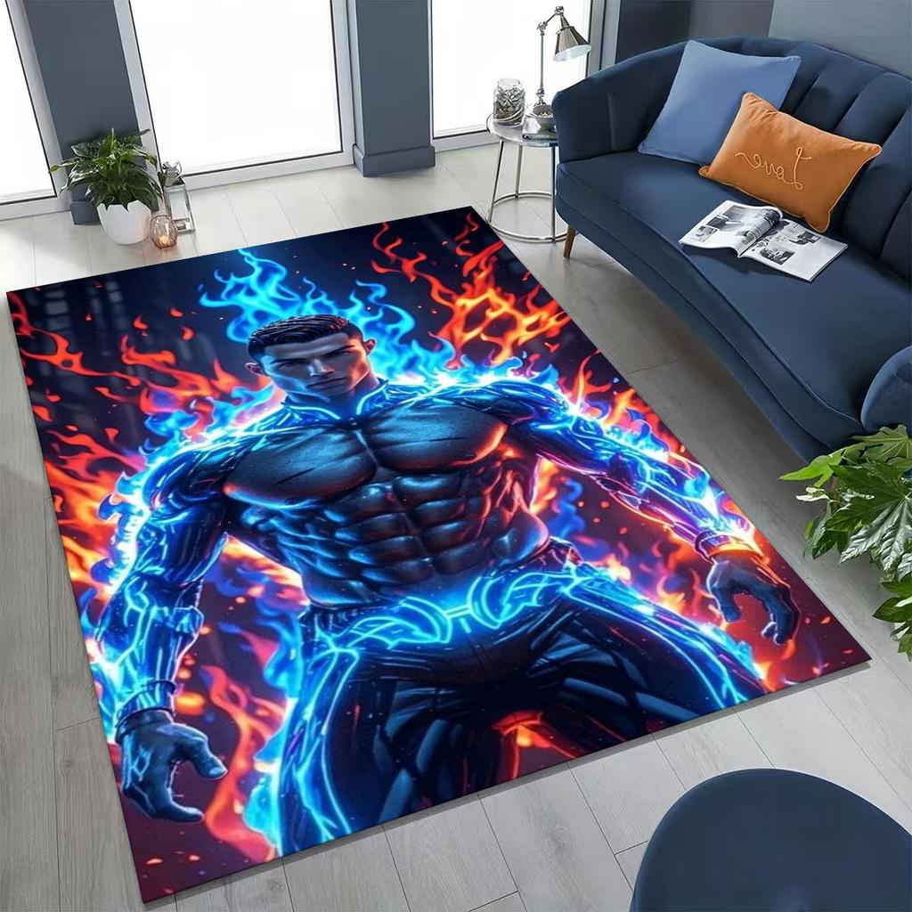 3D Goat Football Star R-Ronaldo Cartoon Art Carpet Rug for Bedroom Living Room Sofa Home Doormat Decor,Large Non-slip Floor Mat