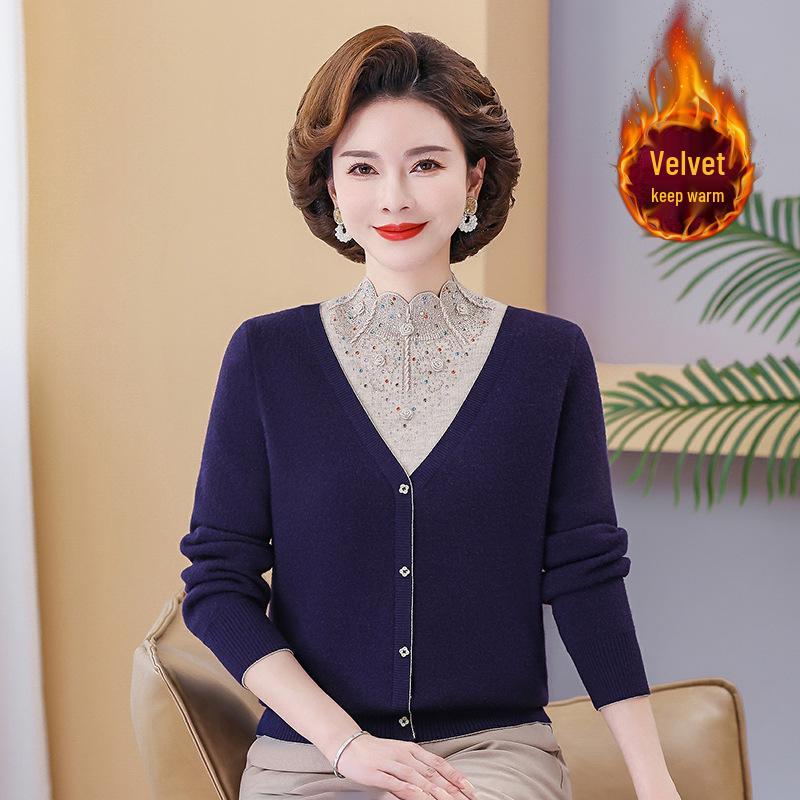 2024 Women's Winter Fleece Layered Look Sweater: Cozy Thick Base Top for Middle-Aged & Elderly