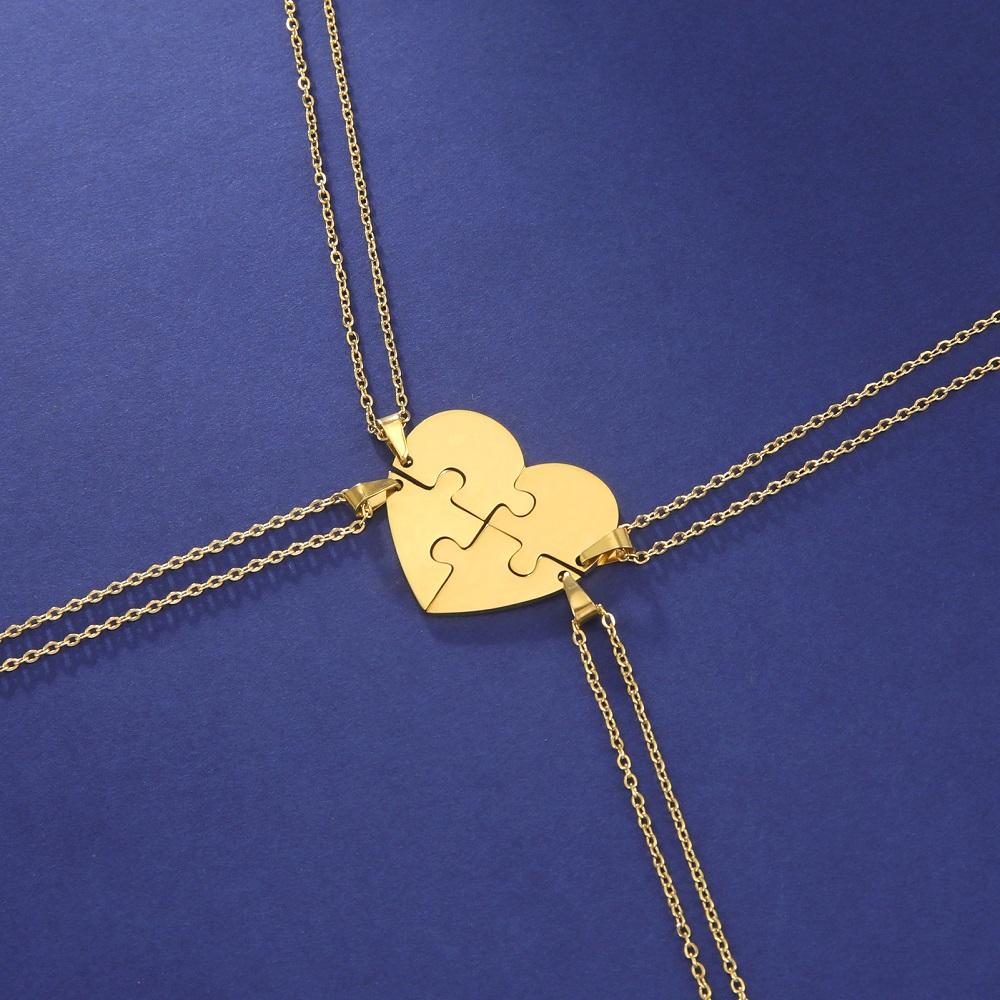 Teamer Engraved Name Heart Puzzles Pendant Necklace Custom Name Stainless Steel Necklace Valentine New Year Family Friend Gift