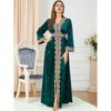 2023 Split Long Sleeve Fall and Winter Women's Clothing Embroider Gold Velvet Indonesia Middle East Belt Long Large Size Dress Dress