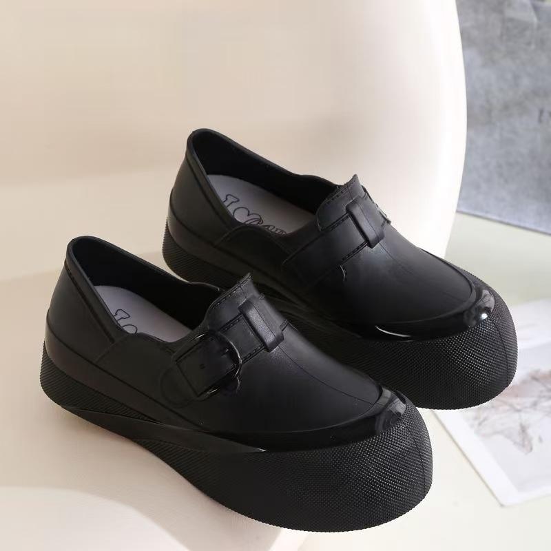 

New Woman Thick Sole Low Top Rain Shoes Injection Molding Soft Sole Non Slip Waterproof Round Toe Slip On Outdoor Work Shoes 36