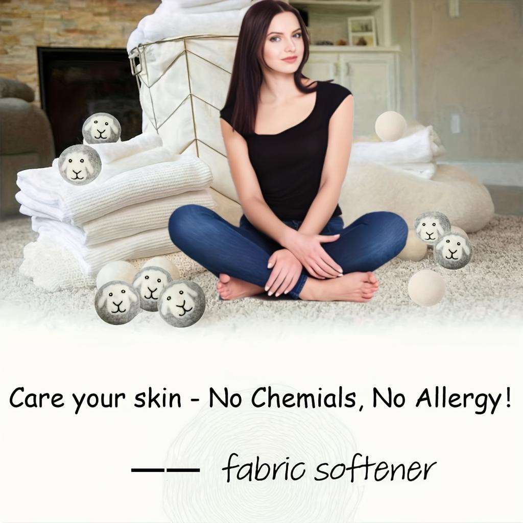 [3pcs Premium Wool Dryer Balls] 3pcs Premium Wool Dryer Balls | Reusable Fabric Softener for Laundry, Grey Sheep Design, Washing Machine Accessories