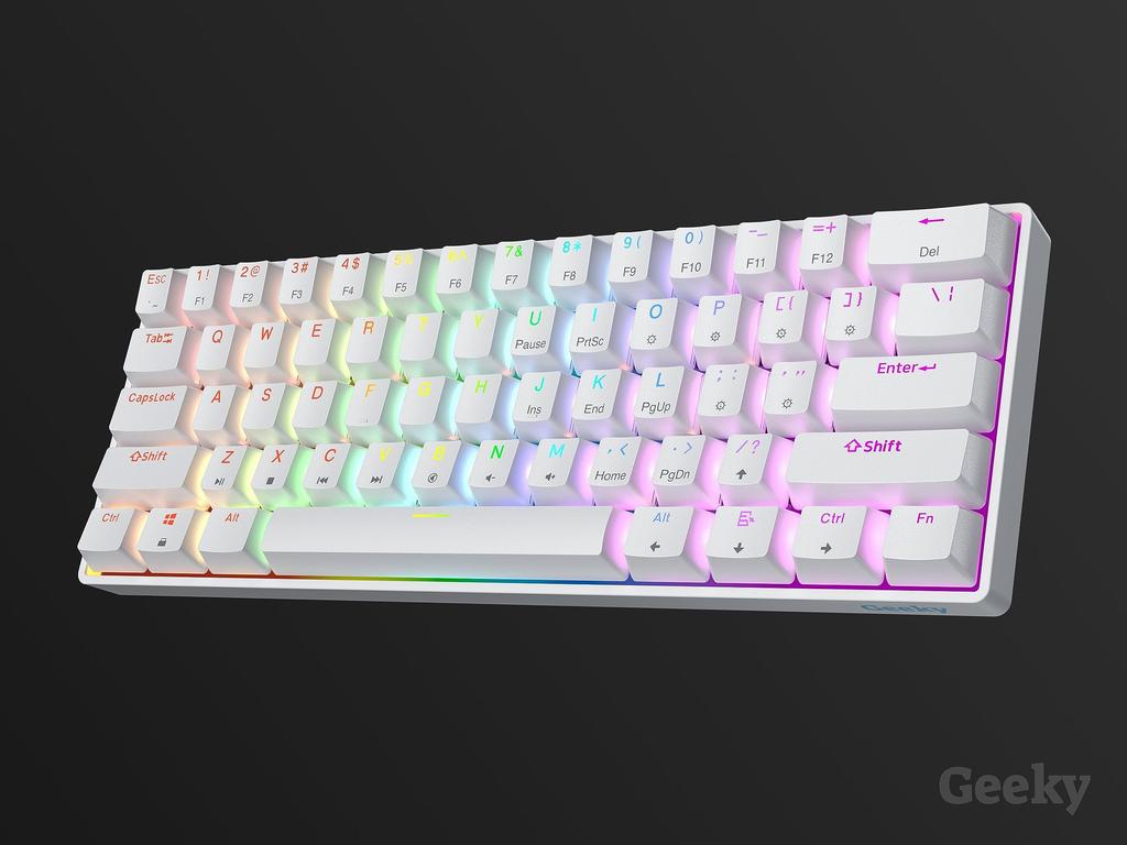 Geeky GK61 Mechanical Gaming Keyboard 61 Keys Multicolor RGB LED Backlit for Gamers ANSI US American Layout Mechanical Speed 60% Hot-Swappable
