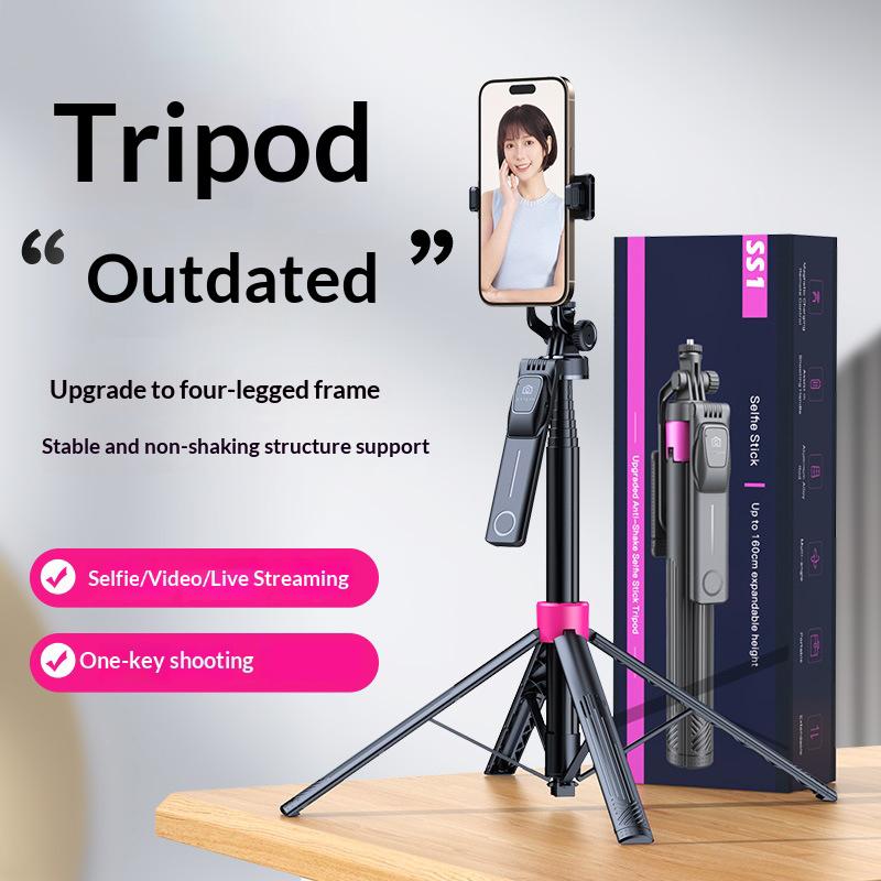 CYKE SS1 Phone Tripod 165cm Extendable Selfie Stick 4-Leg Stable Stand with Bluetooth-compatible Remote