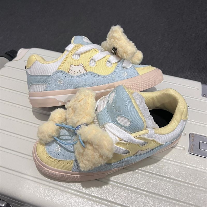 Cream Bow Bread Shoes Women's Autumn New National Campus Versatile Platform Super Soft Board Shoes Flat Shoes