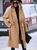 Women's Long Trench Coat with Double-Breasted Design and Belt