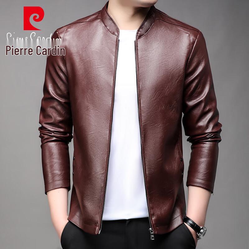 Pierre Cardin Men's Slim Fit Stand Collar PU Leather Jacket