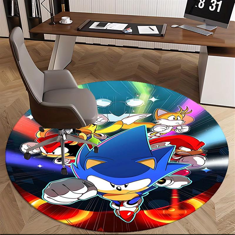 1pc Sonic the Hedgehog Anime Cartoon Design Round Carpet  Office Chair Mat, NonSlip Rug for Home Decor, Living Room, Bedroom, Game Room