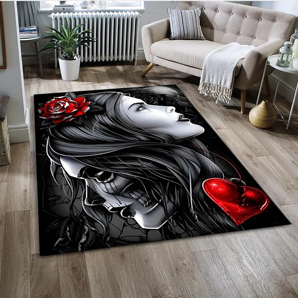 Gothic Female Skull Horror Dead Girl Floor Mat 3D