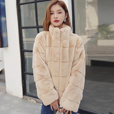 Autumn and Winter Thickened Rex Rabbit Fur Grass Coat Standing Collar Imitation Lamb Hair Zipper Loose Mink Fleece Coat for Women