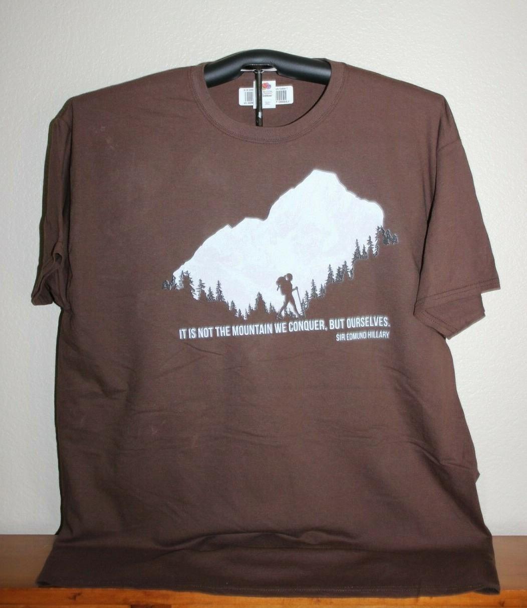 IT IS NOT THE MOUNTAIN WE CONQUER, BUT OURSELVES- Sir Hillary T-Shirt XL,Brown XXXXL
