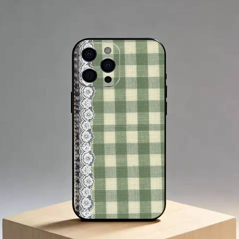 Lace patchwork grid Phone Case Silicone Soft For IPhone 17 16 15 14 13 12 11 X XR Plus Pro Max Plus