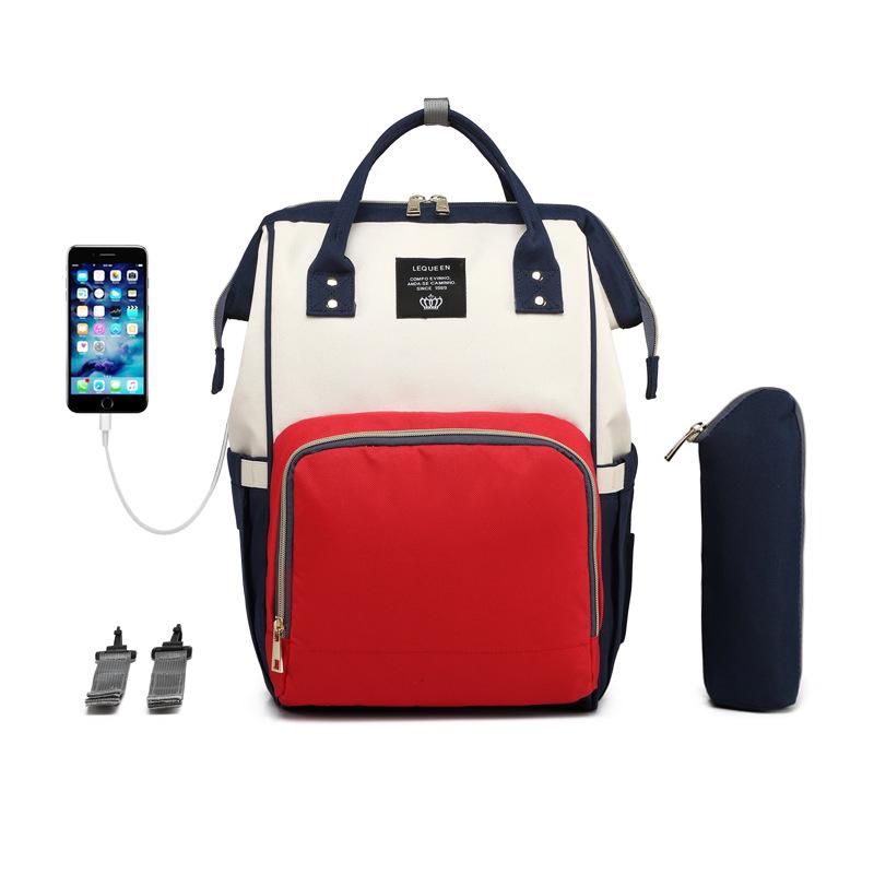 LEQUEEN Lightweight Multifunctional USB Charging Diaper Backpack for Moms
