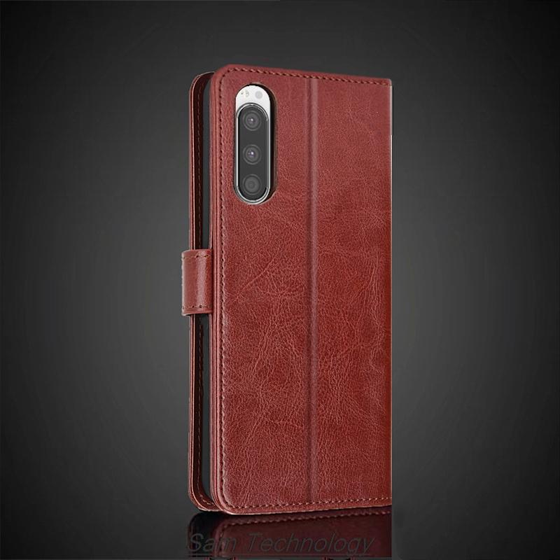 Kartenhalter-Abdeckung für Sony Xperia 5 J8210 J8270 J9210 J9260 Pu-Leder-Flip-Cover Retro-Geldbörsen-Etui Business Fundas Coque