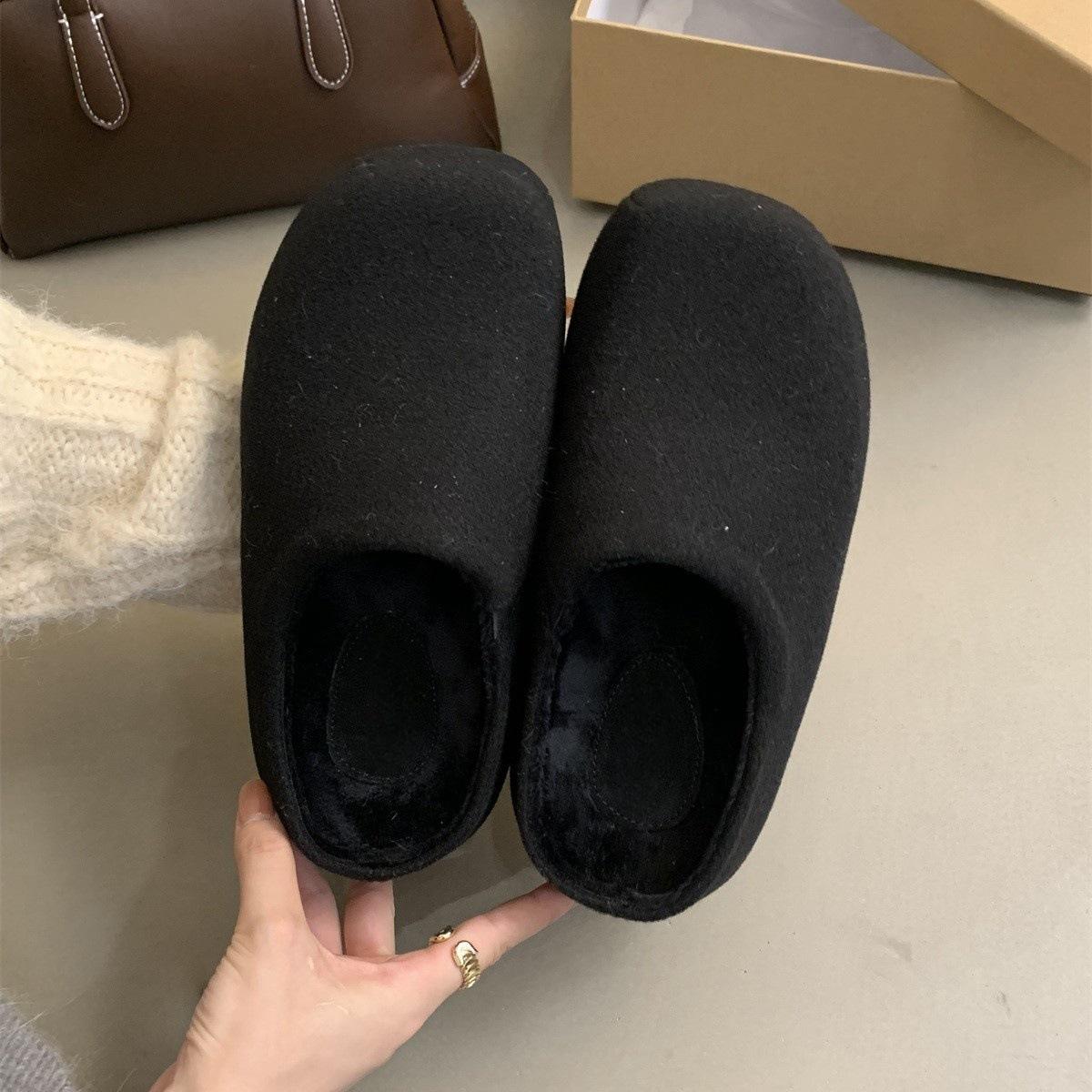 

Увеличивающие рост тапочки-мешки на толстой подошве женские 2024 новые французские интернет-знаменитости пушистые тапочки-булочки женские носят обувь muller 40 чёрный
