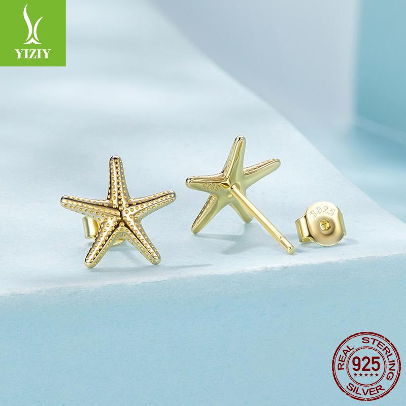 Summer Starfish Plain Silver Stud Earrings For Men And Women Simple Small And Fresh S925 Sterling Silver Stud Earrings