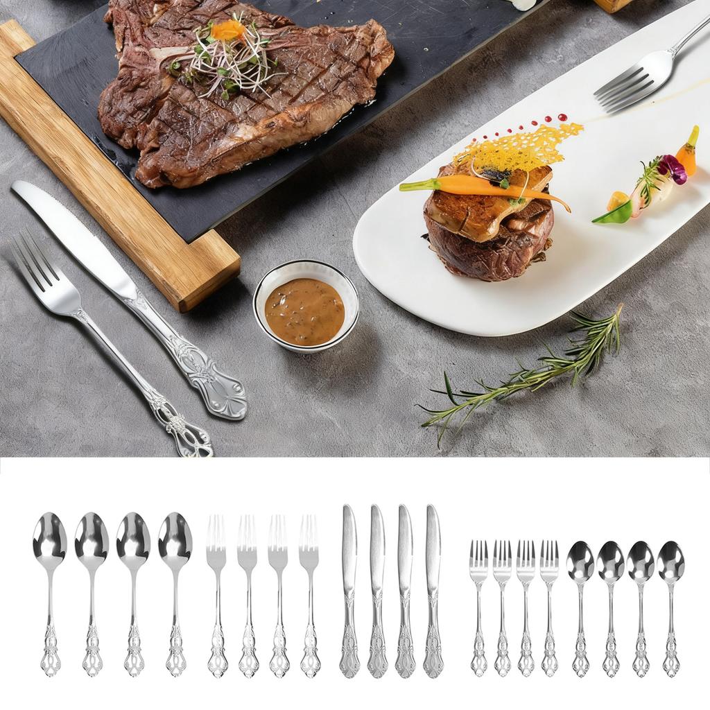 Cutlery Set Vintage Dishwasher Safe Stainless Steel 4 Dinner Forks 4 Dinner Spoons 4 Salad Forks 4 Tea Spoons 4 Dinner Cutters Flatware Set
