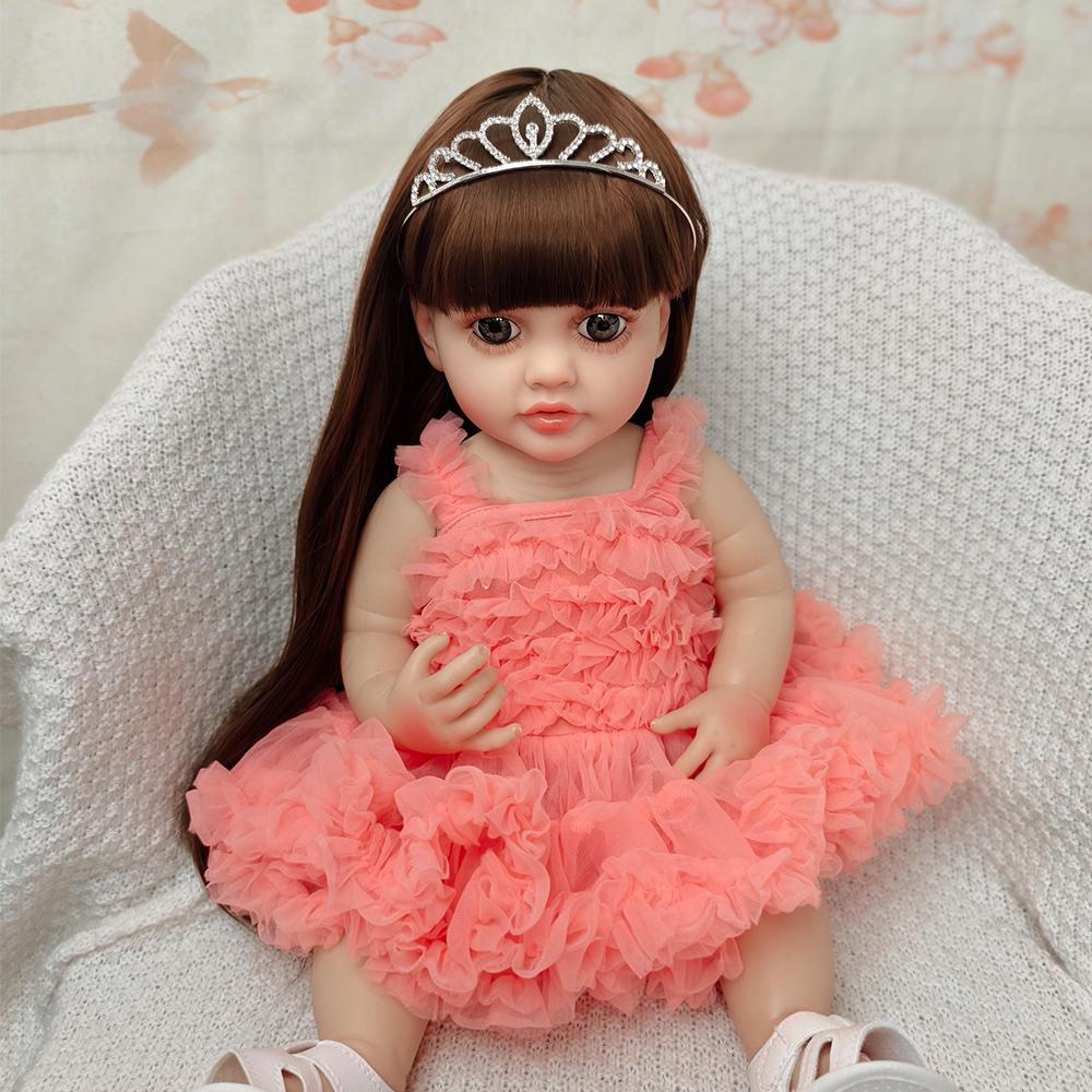 55 cm schöne wiedergeborene Puppe, volle Silikon-Babypuppe, niedliches realistisches Kleinkind-Mädchen, um modische Babypuppen-Geschenk-Bjd-Puppe zu begleiten