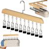 Portable 10 Clips Wooden Yoga Pants Hangers Legging Organizer for Closet Holds 10 Leggings Jeans Hats Shorts Socks 360 Rotating