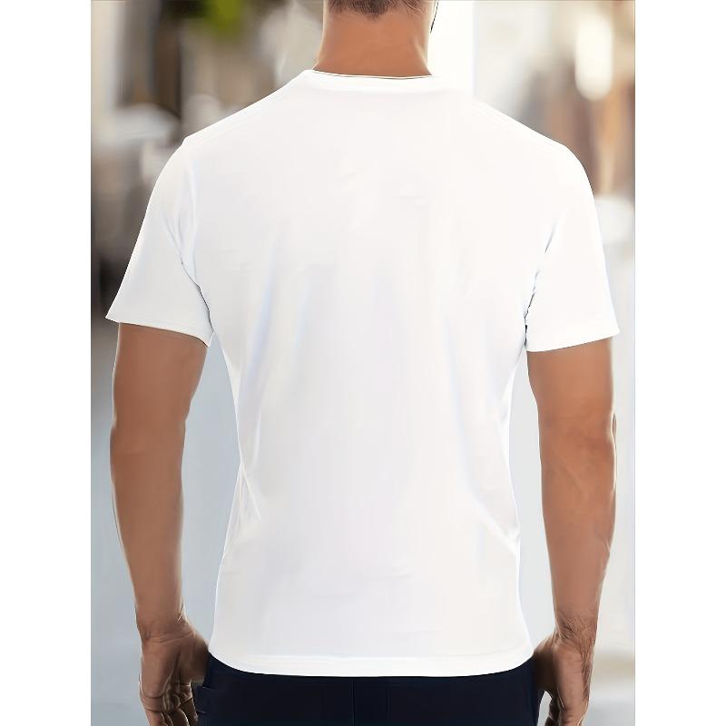 European Size White T-Shirt, Talking Heads Band Print, Simple Design, Street Style, Men's Trendy Casual Short Sleeve Summer Top