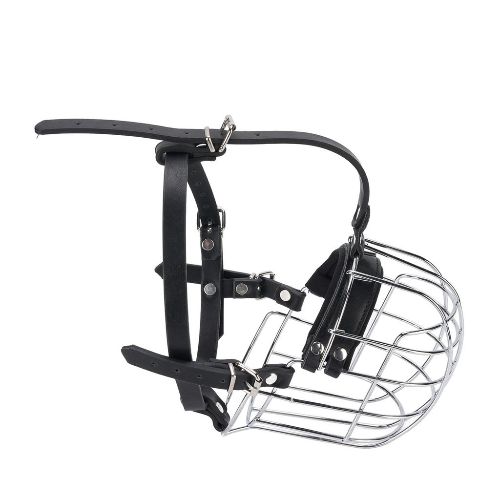 Dog Muzzles To Prevent Biting Metal Wire Dog Mouth Guard with PU Leather Straps Breathable Secure Cage Muzzle for