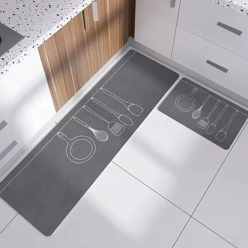 Kitchen Floor Mat Pvc Waterproof Leather Carpet Black Carpets Long Foot Mats Non-slip Oil-proof Modern Home Decoration Rug