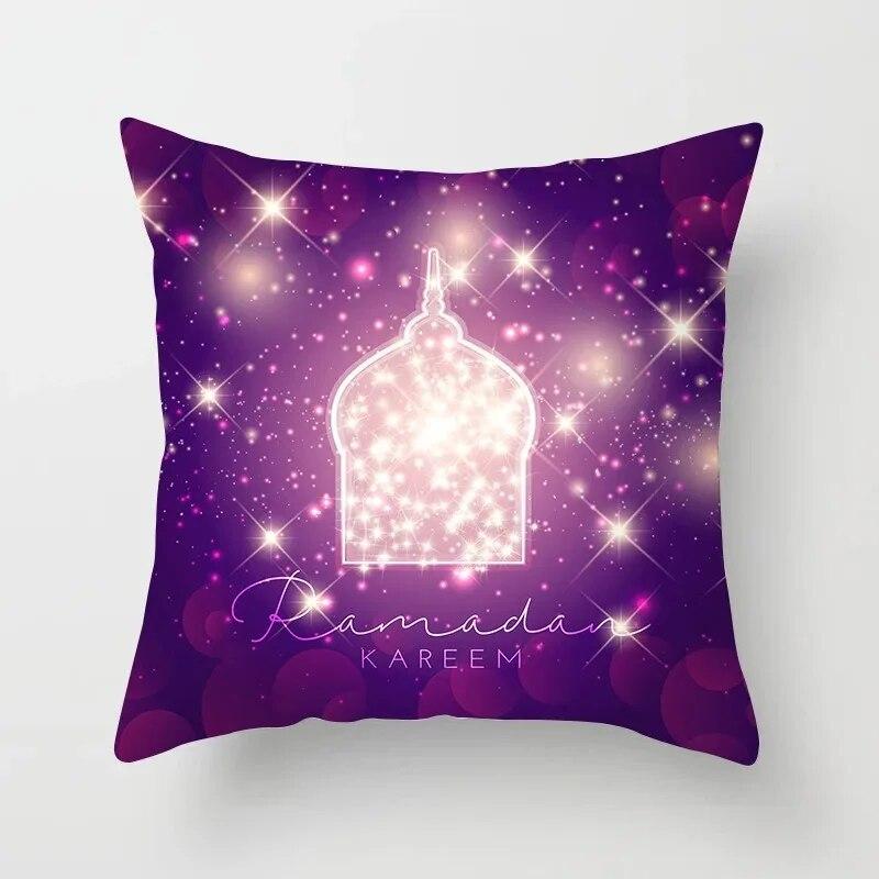 45cm*45cm Islamic Eid Mubarak Decoration Home Purple Pillowcase Ramadhan Decoration Sofa Muslim Mosque Decoration Cushion Cover