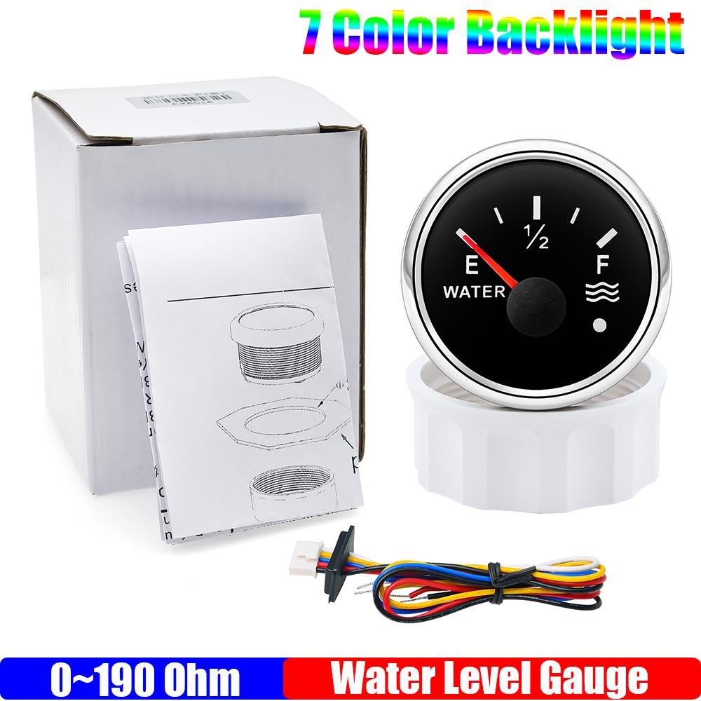 

100~500 мм поплавковый датчик уровня воды 0-190 Ом 52 мм указатель уровня воды с мигающей сигнализацией 7 цветов подсветки для автомобиля, лодки 12 В 24 В