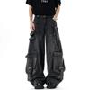 STREETRICH Jeans da Uomo Stile Americano Colore Unico Tasche Multiple Casual Pantaloni Usurati Deconstruction Gamba Larga Jeans in Denim