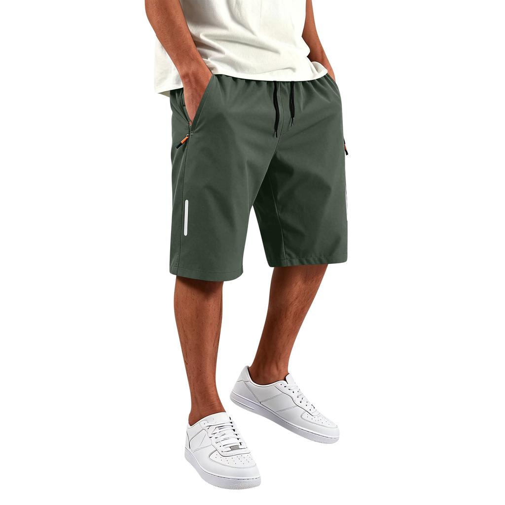 Men's Running Shorts with Reflective Strip, Zipper Pockets, Straight Fit for Athletic Performance