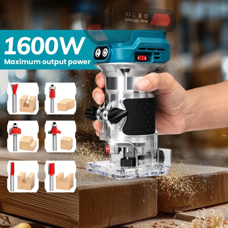 2 in 1 6 Speeds Cordless Wood Router Brushless Electric Hand Trimmer Multi-purpose Woodworking Engraving Milling Cutter